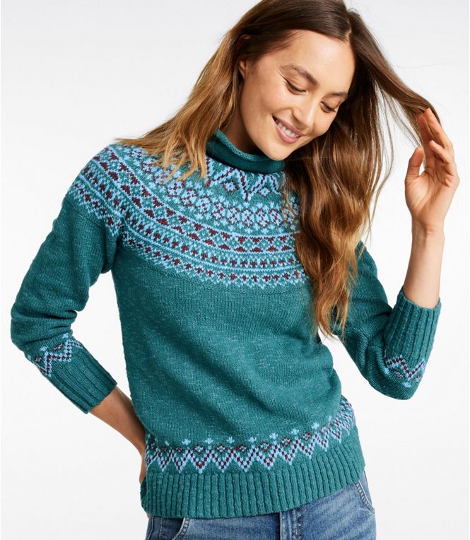 L.L. Bean - Cotton Ragg Crewneck Fair Isle Women's Regular