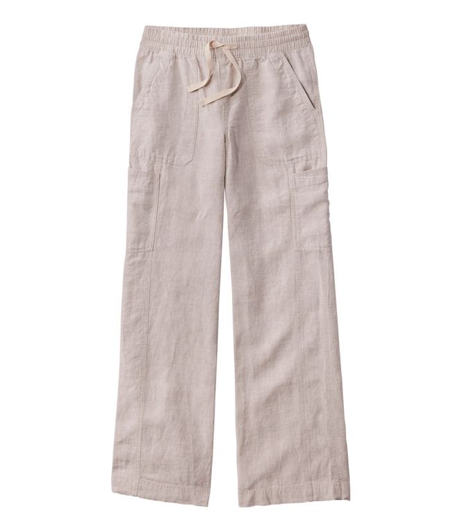 L.L. Bean - Women's Premium Linen Breezy Pull-On Utility Pants, Mid-Rise Wide-Leg