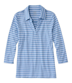 L.L. Bean - Women's Pima Cotton Tee, Three-Quarter-Sleeve Polo Stripe