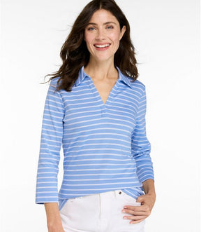 L.L. Bean - Women's Pima Cotton Tee, Three-Quarter-Sleeve Polo Stripe
