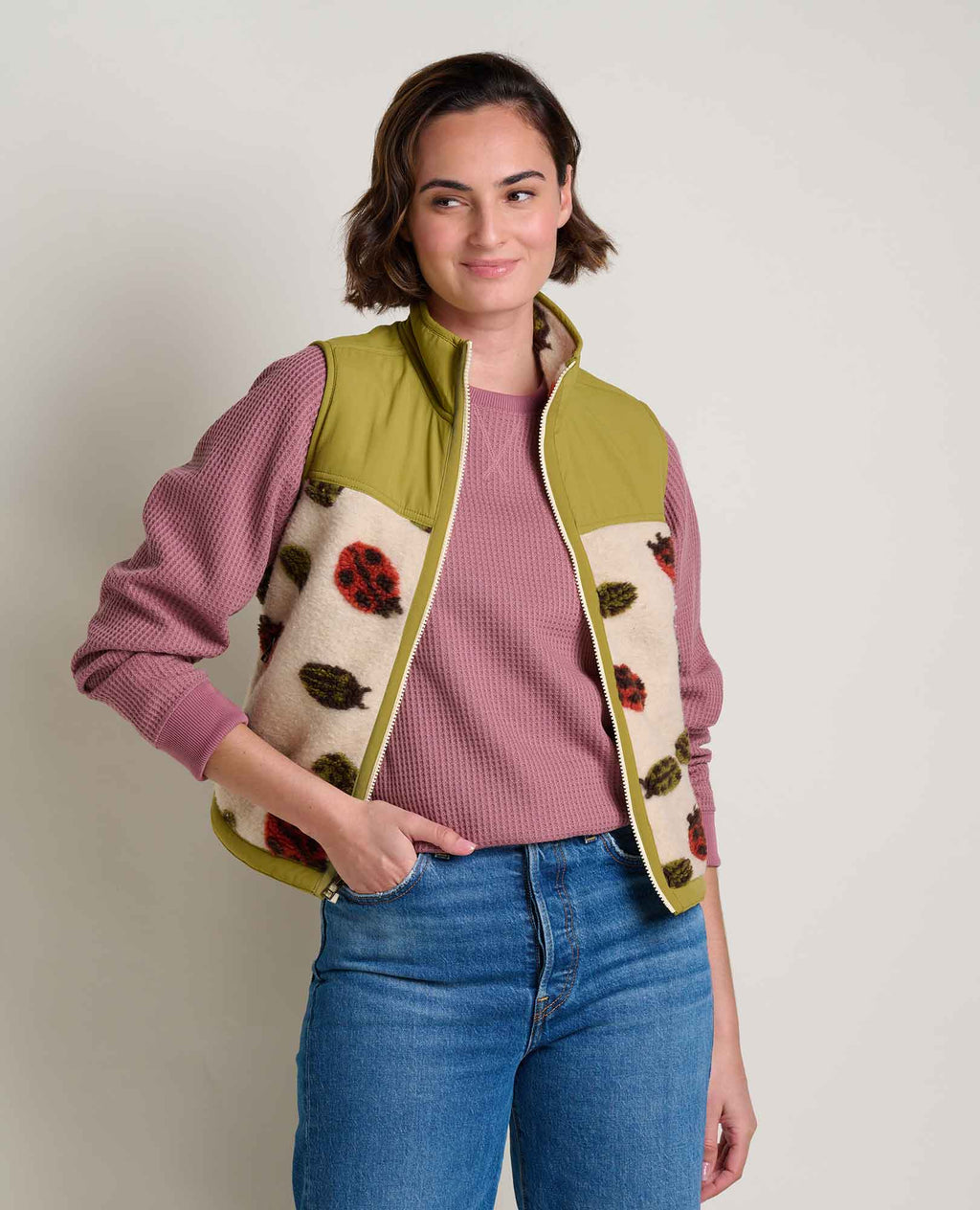 (取寄) トードアンドコー カンポ フリース ベスト Toad&Co Campo Fleece Vest  Barley Tie Dye Print T1081102-Barley_Ladybugs-